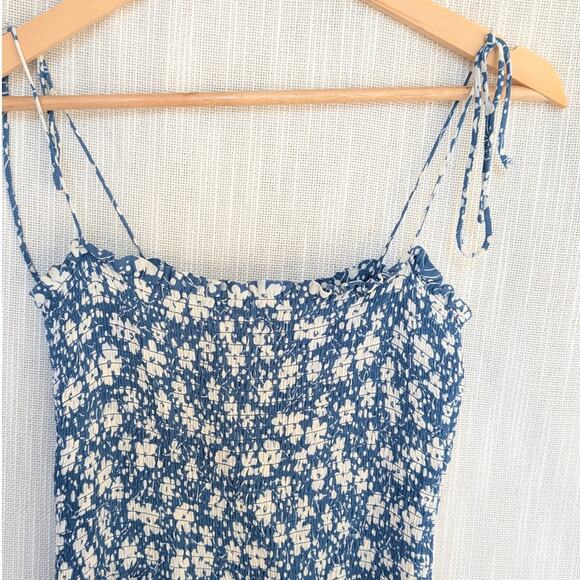 Reformation Blue Floral Print Crepe Sleeveless Square Neck Midi Dress, size M - Picture 3 of 10